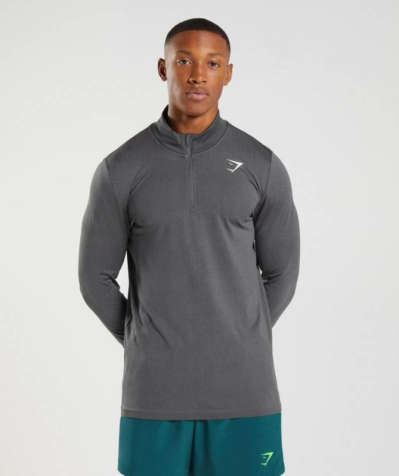 Pullovers Gymshark Deporte Seamless 1/4 Zip Silhouette Grey/Black | YZUWA9135