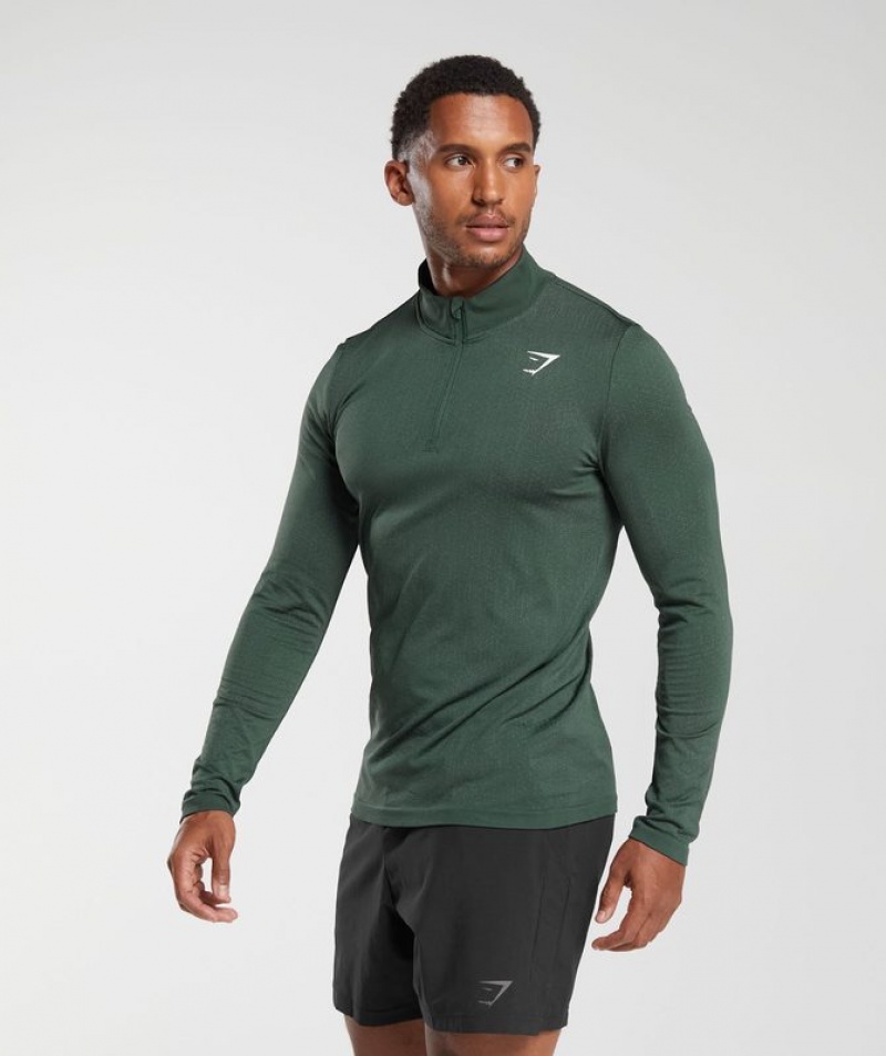 Pullovers Gymshark Deporte Seamless 1/4 Zip Fog Green/Black | IWZDA1653