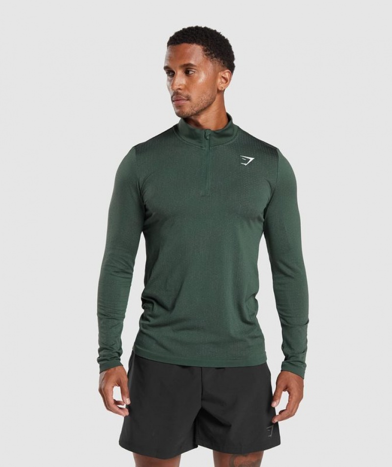 Pullovers Gymshark Deporte Seamless 1/4 Zip Fog Green/Black | IWZDA1653