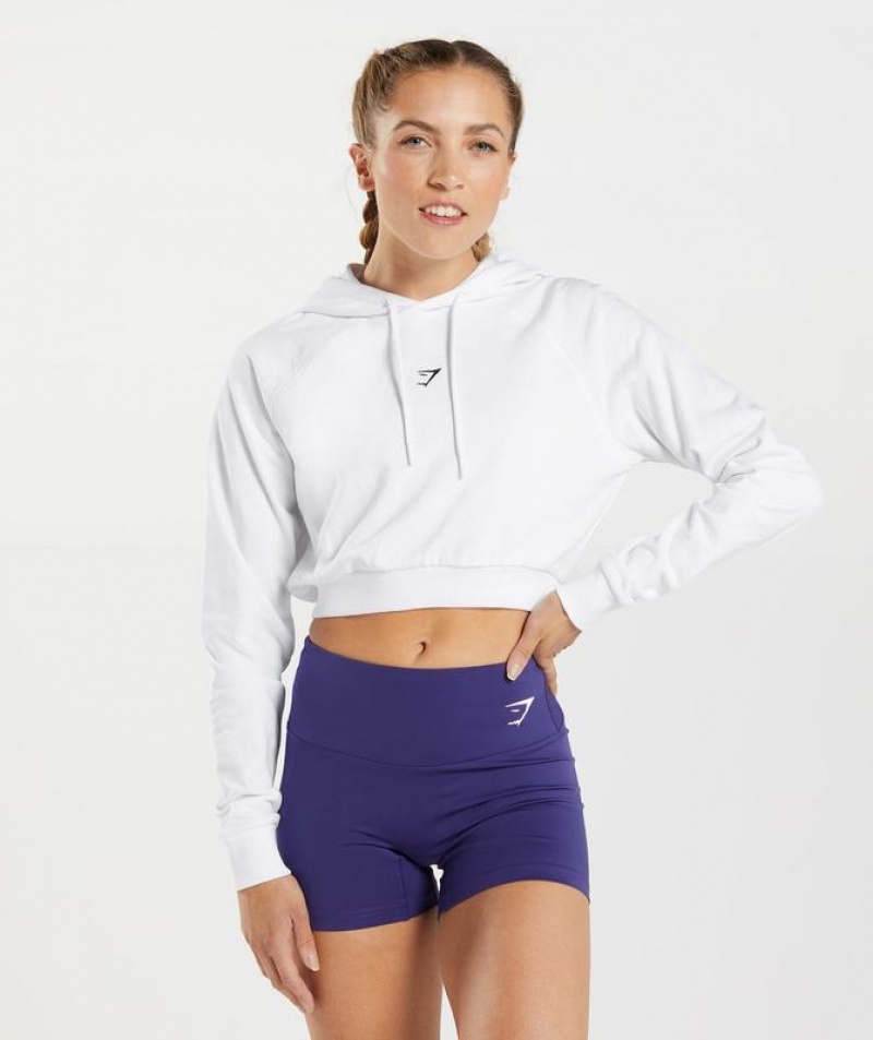 Pullovers Gymshark Entrenamiento Cropped Hoodie Blancas | NALHM0792