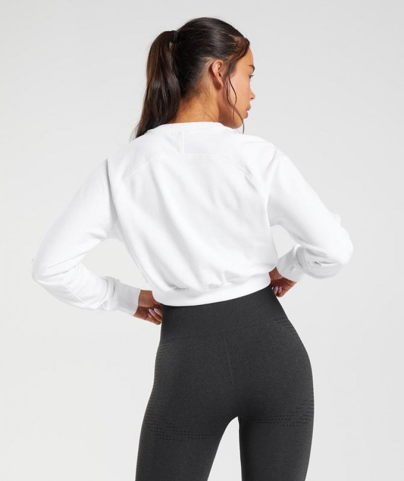 Pullovers Gymshark Entrenamiento Cropped Sueter Blancas | OGSFL0251