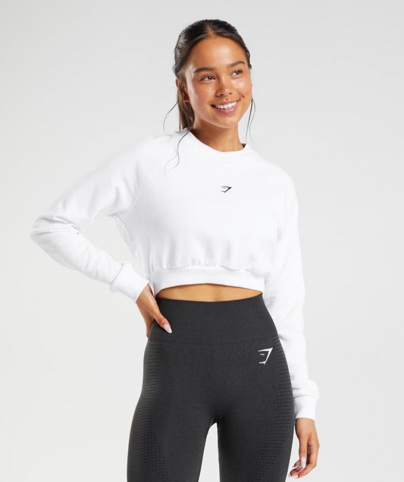 Pullovers Gymshark Entrenamiento Cropped Sueter Blancas | OGSFL0251