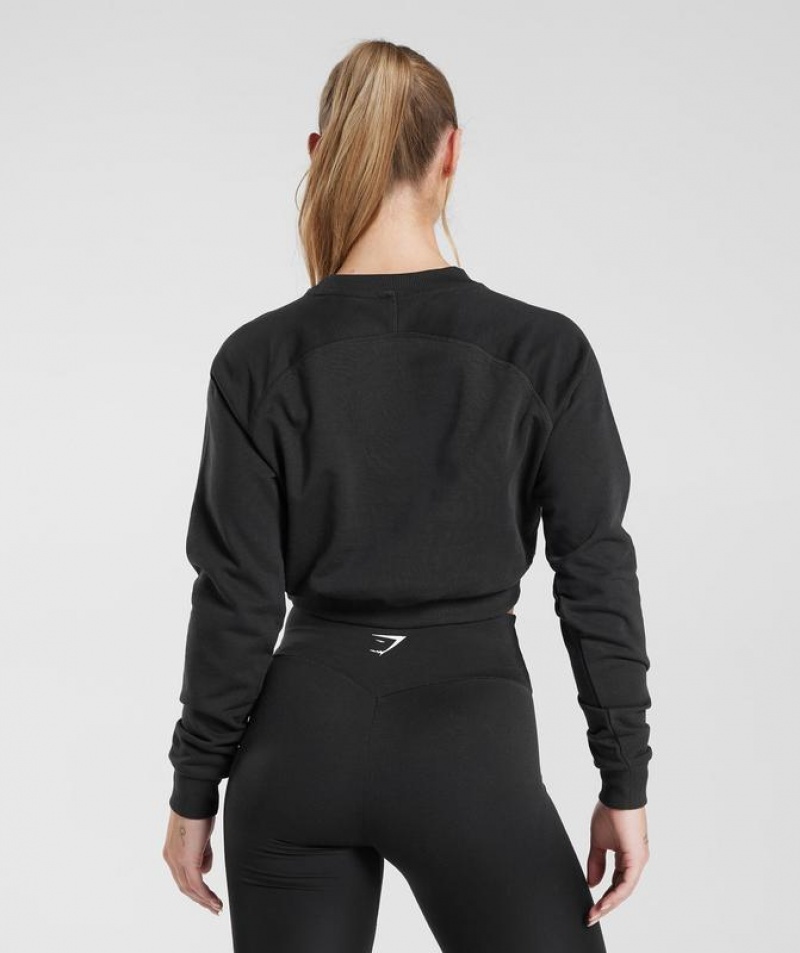 Pullovers Gymshark Entrenamiento Cropped Sueter Negras | KNOXU5378