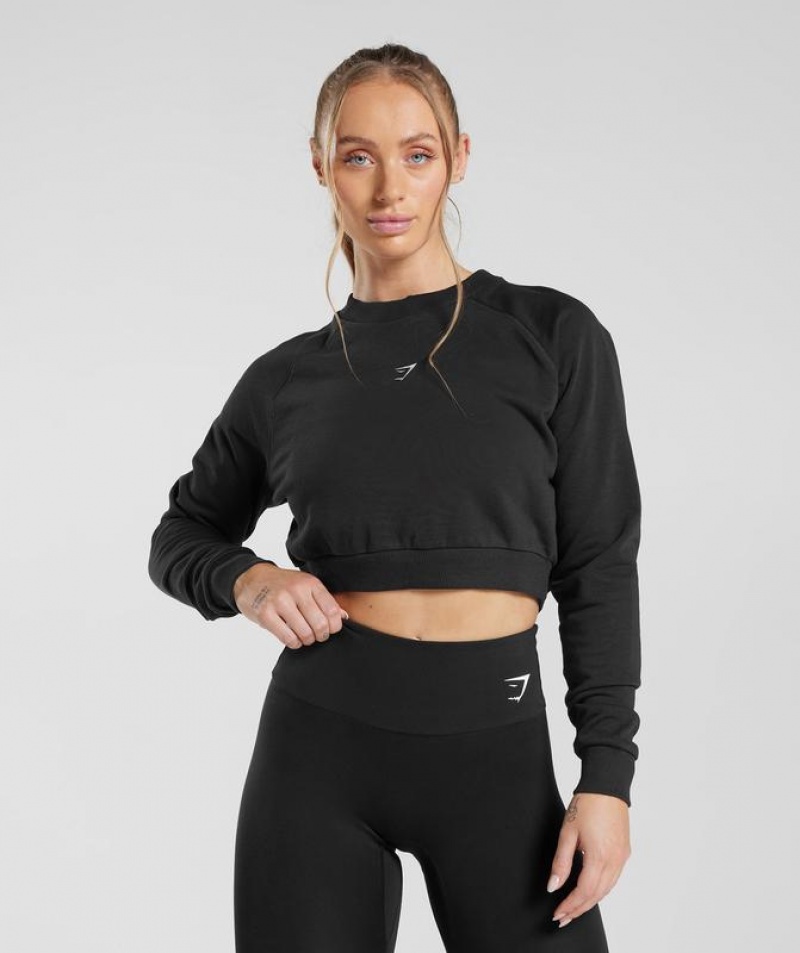 Pullovers Gymshark Entrenamiento Cropped Sueter Negras | KNOXU5378