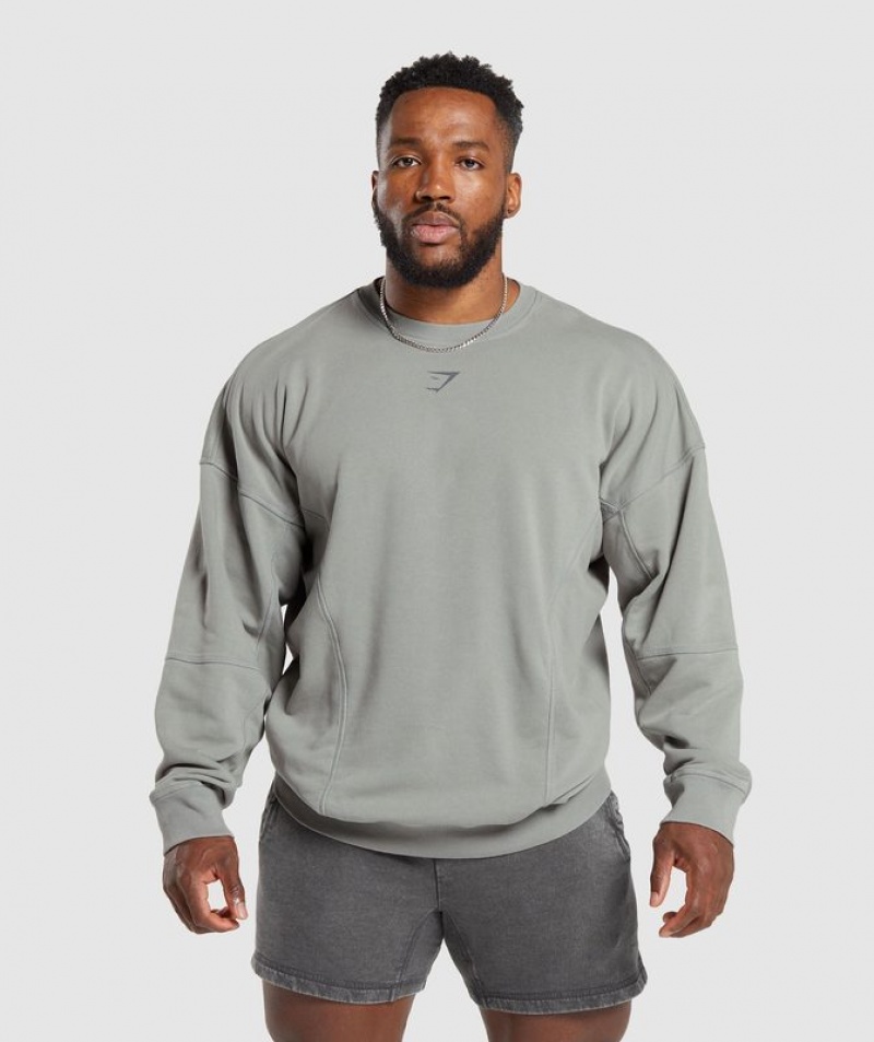 Pullovers Gymshark Heritage Washed Crew Gris | PLBGD2304