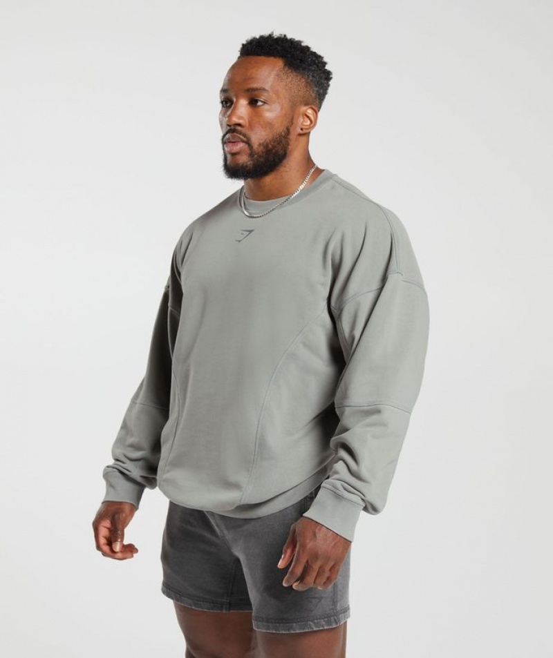 Pullovers Gymshark Heritage Washed Crew Gris | PLBGD2304