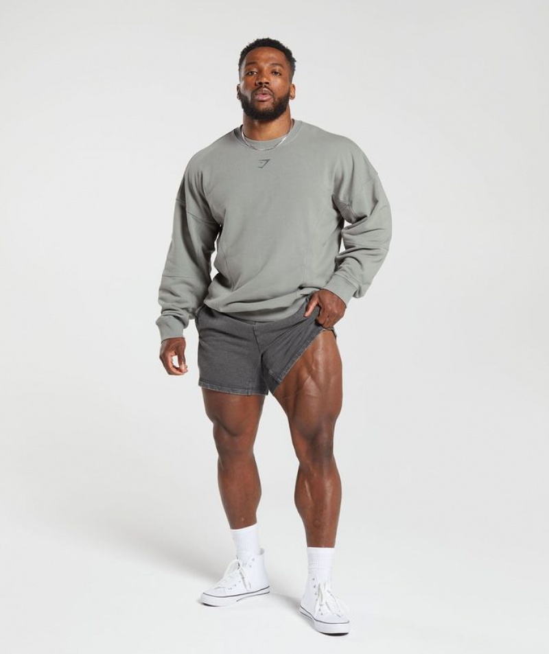 Pullovers Gymshark Heritage Washed Crew Gris | PLBGD2304