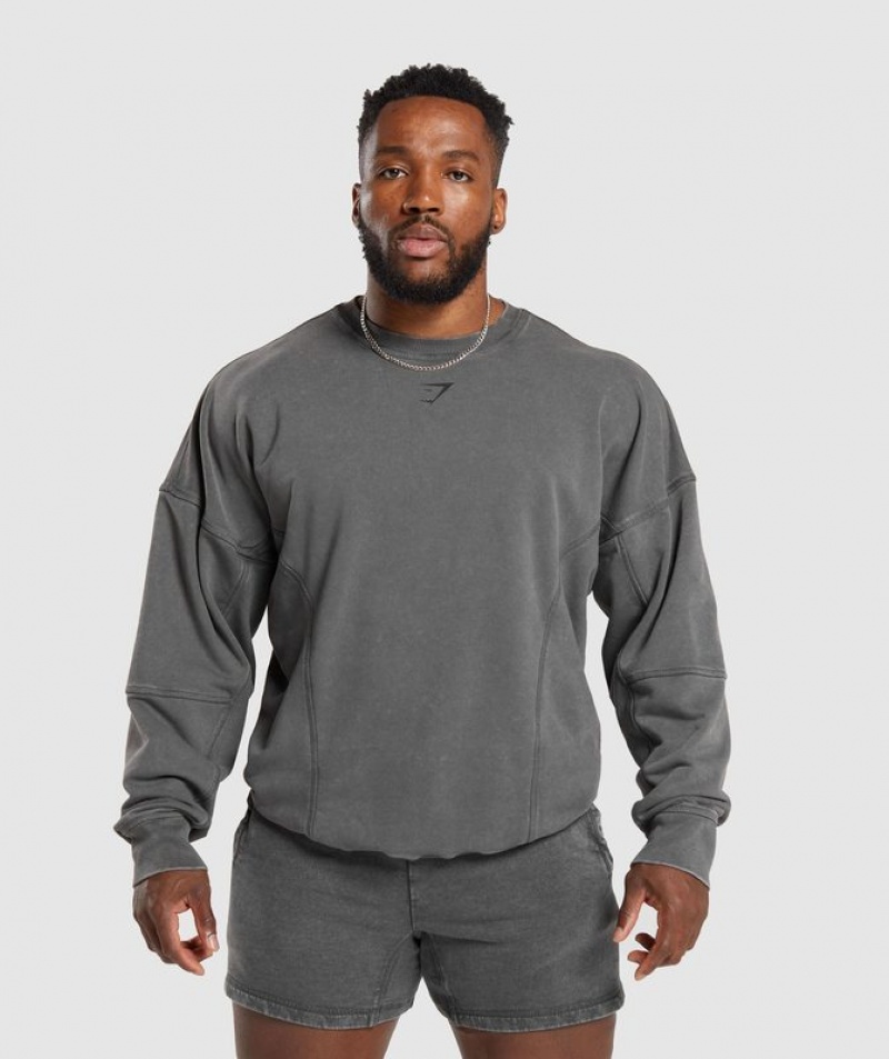 Pullovers Gymshark Heritage Washed Crew Gris | EQJBZ5910