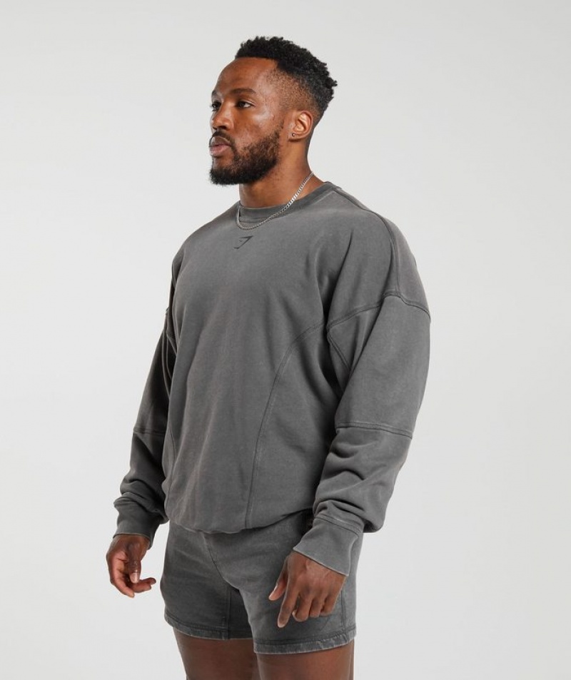 Pullovers Gymshark Heritage Washed Crew Gris | EQJBZ5910