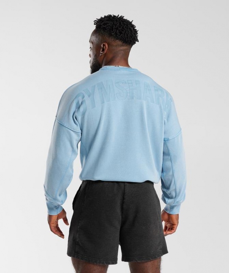 Pullovers Gymshark Power Washed Crew Azules | SOHWP5208