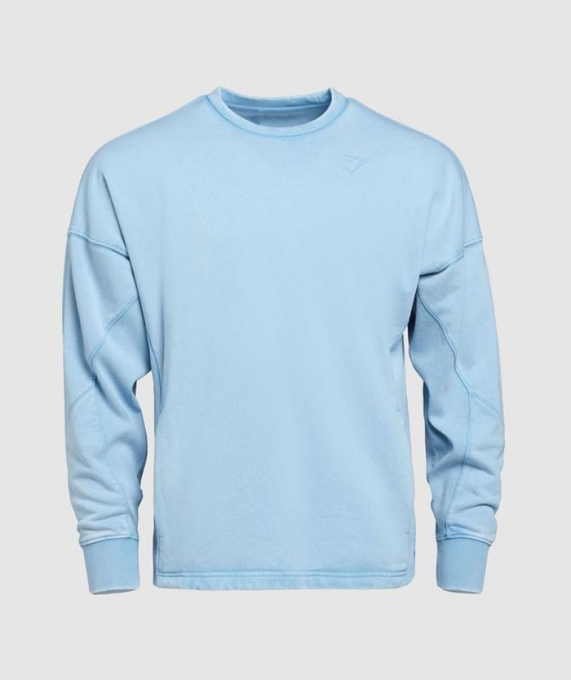 Pullovers Gymshark Power Washed Crew Azules | SOHWP5208