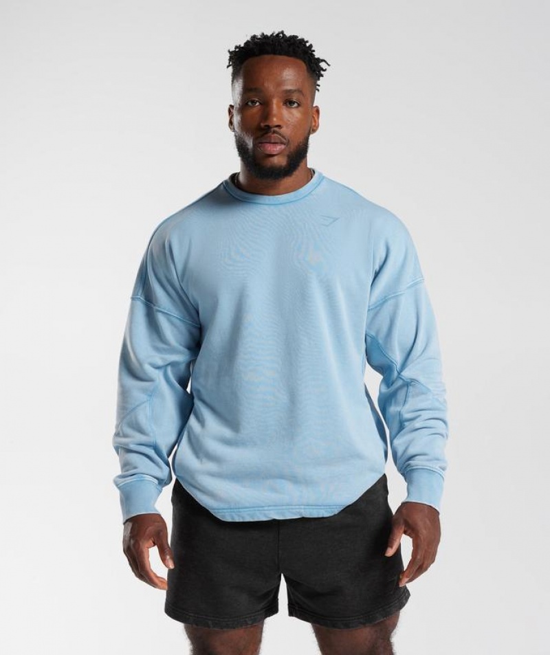 Pullovers Gymshark Power Washed Crew Azules | SOHWP5208