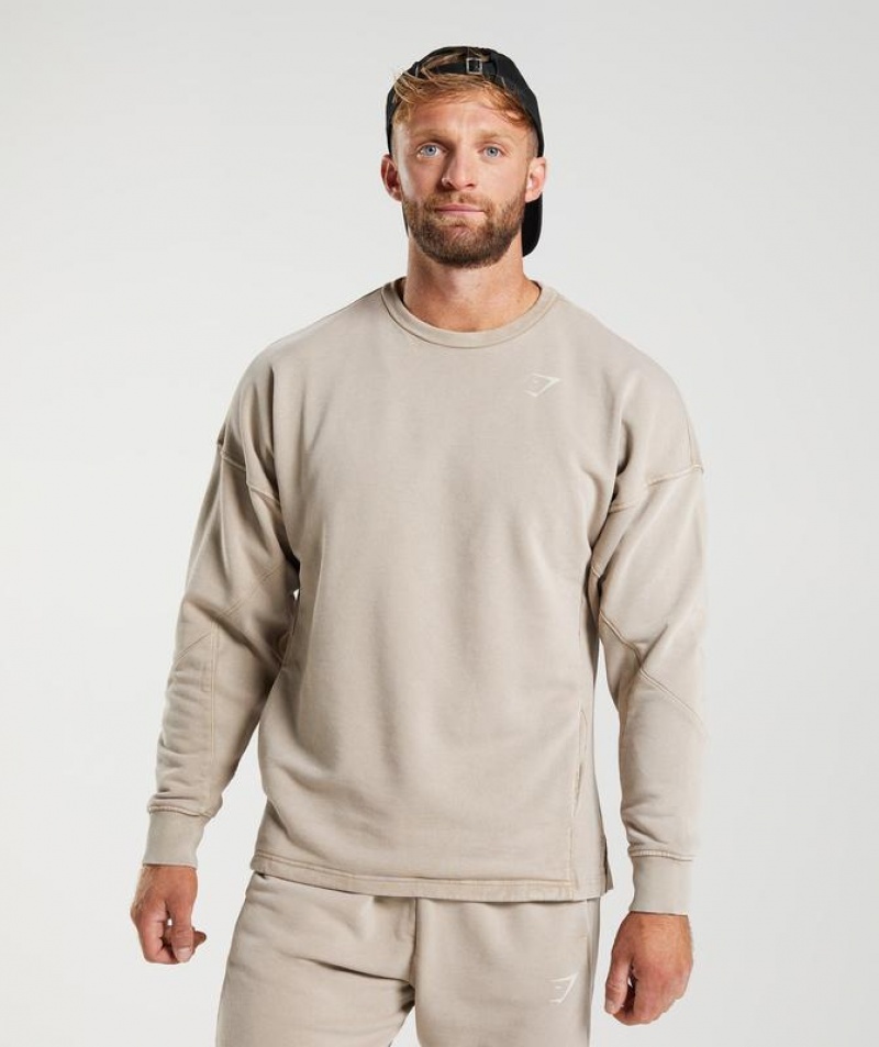 Pullovers Gymshark Power Washed Crew Marrones | UQDFK8941