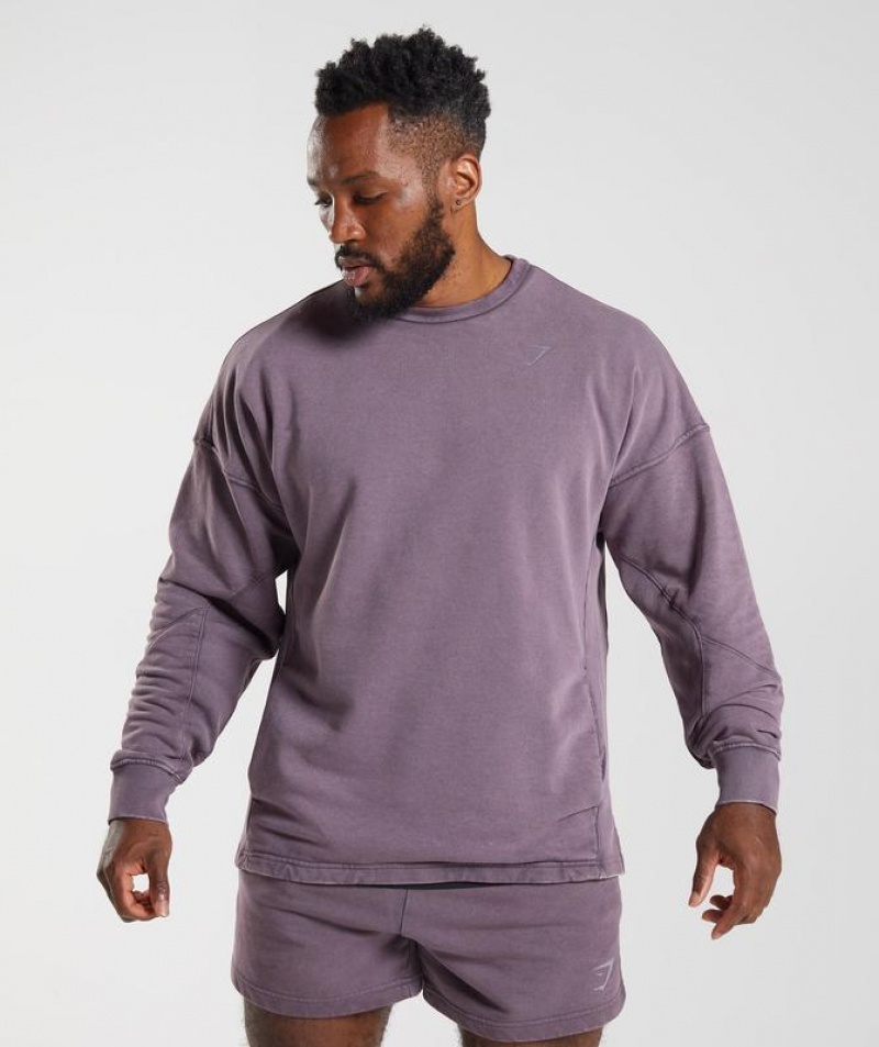 Pullovers Gymshark Power Washed Crew Musk Lilac | DUTKG8071