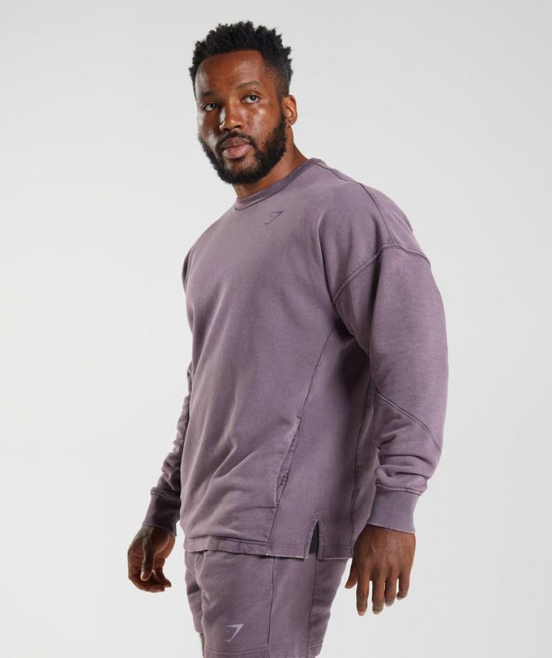 Pullovers Gymshark Power Washed Crew Musk Lilac | DUTKG8071