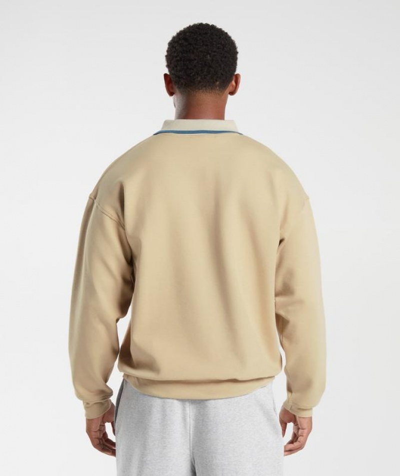 Pullovers Gymshark Rest Day Calle Polo Pullover Beige | MBGAL6320