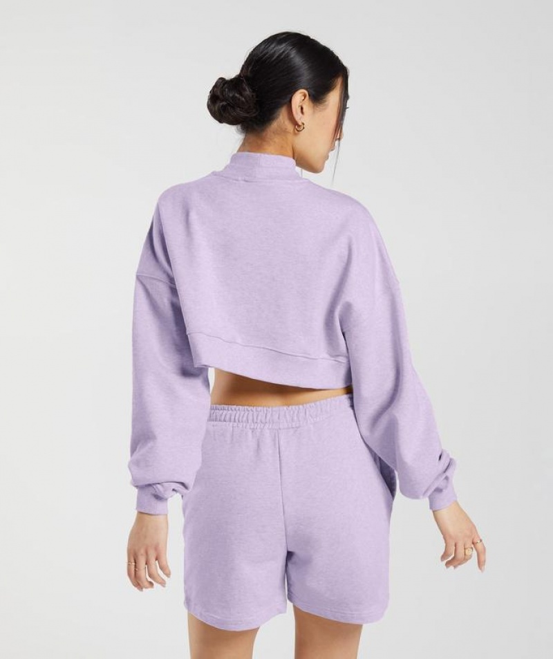 Pullovers Gymshark Rest Day Sweats Cropped Pullover Aura Lilac Marl | SHBQW4706