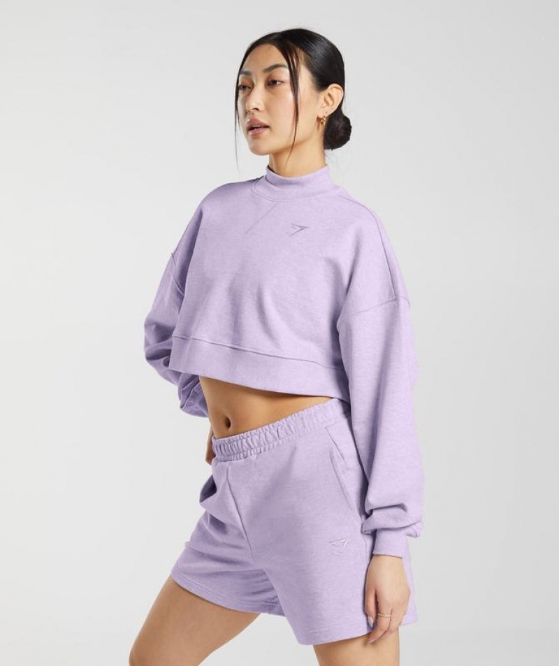 Pullovers Gymshark Rest Day Sweats Cropped Pullover Aura Lilac Marl | SHBQW4706