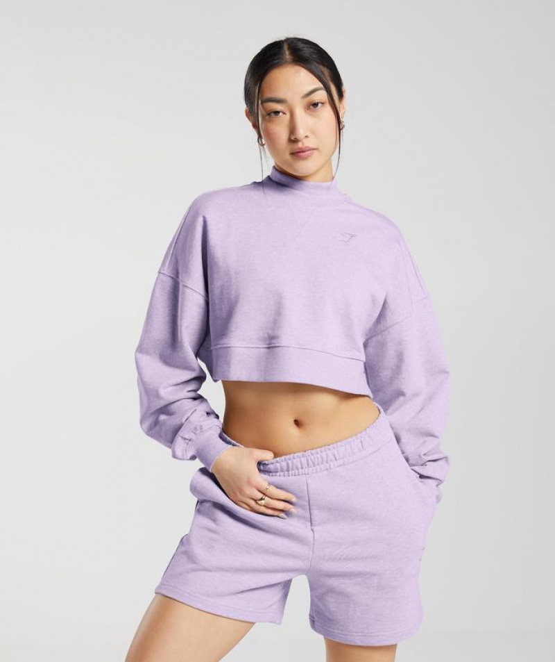 Pullovers Gymshark Rest Day Sweats Cropped Pullover Aura Lilac Marl | SHBQW4706