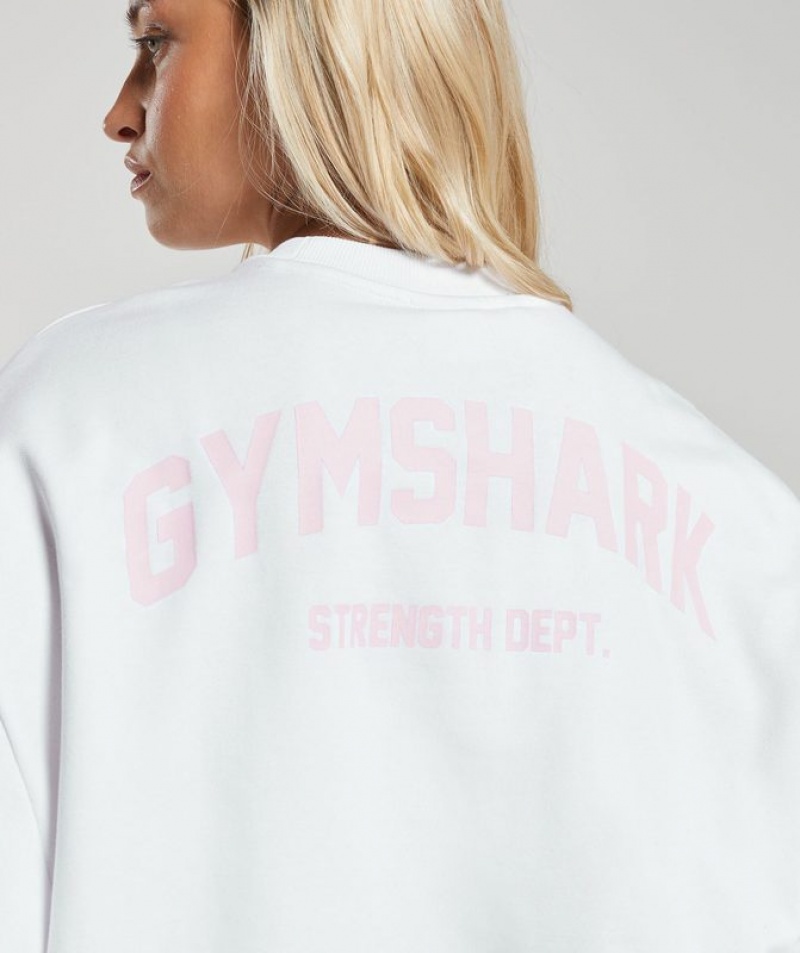 Pullovers Gymshark Strength Department Estampadas Oversized Sweatshirt Blancas | POQGU1295