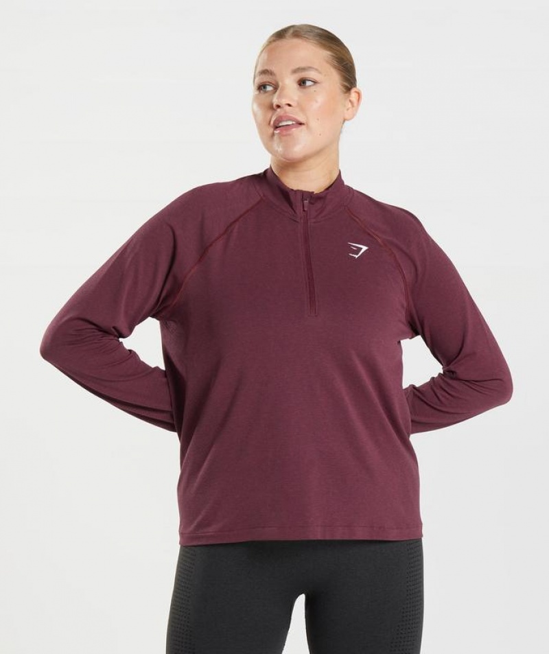 Pullovers Gymshark Vital Seamless 2.0 1/2 Zip Pullover Burdeos | QMKSW7308