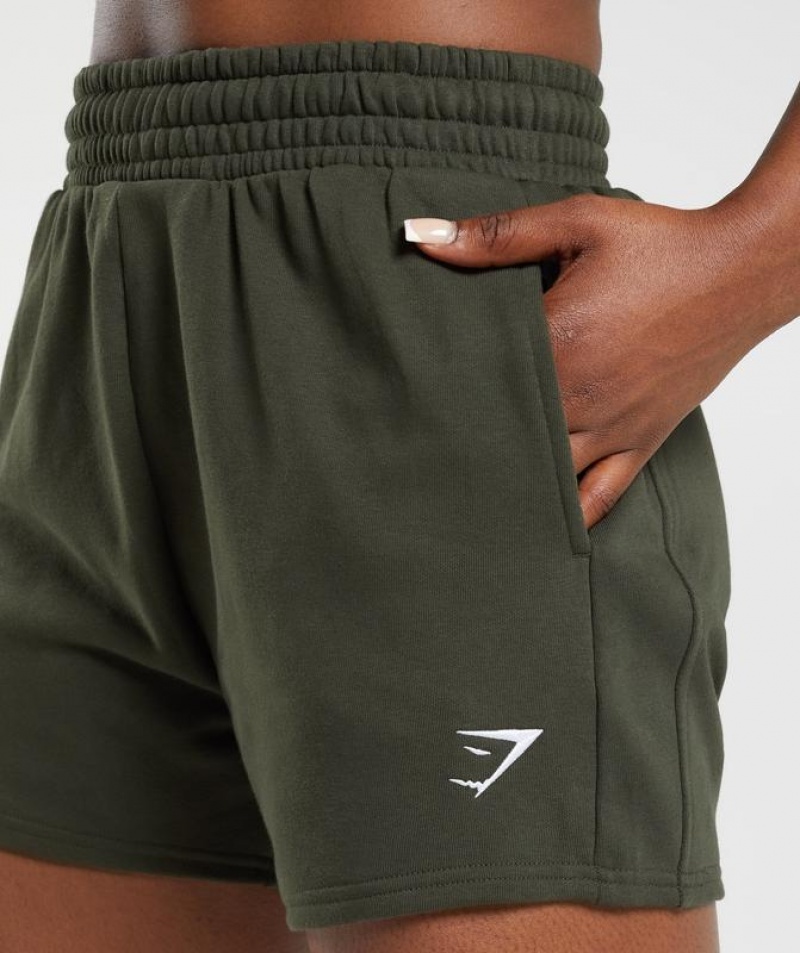 Short Gymshark Entrenamiento Fleece Shorts Verde Oliva Oscuro Verde | WDUGZ2715