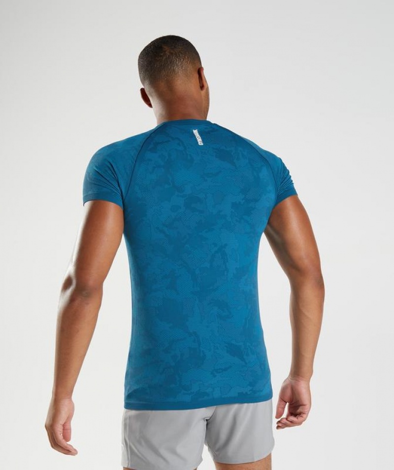 Sleeveless Top Gymshark Geo Seamless T-Shirt Azules | YBUJS8147