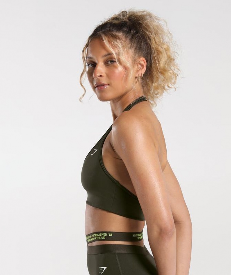 Sports Bras Gymshark Reversible Halterneck Sports Bra Verde Oliva Verde | NDBIV7253