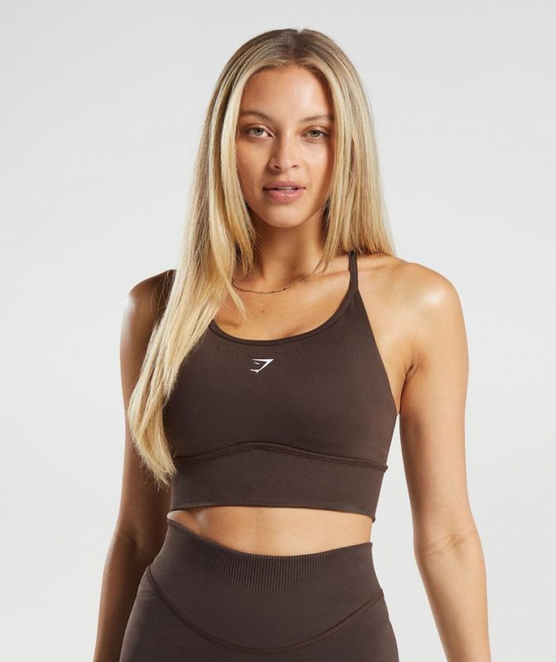 Sports Bras Gymshark Sweat Seamless Longline Sports Bra Marrones | WGTZM7365