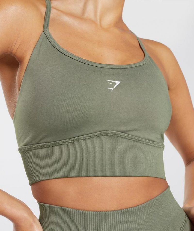 Sports Bras Gymshark Sweat Seamless Longline Sports Bra Verde Oliva | ZBUAI0365