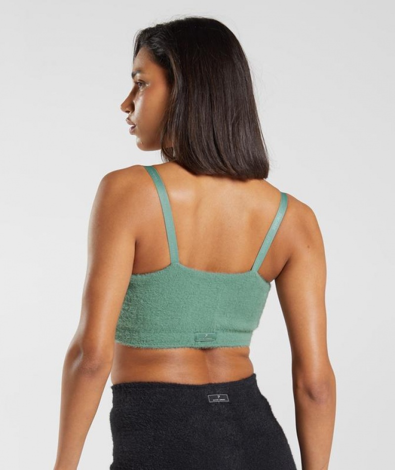 Sports Bras Gymshark Whitney Eyelash Knit Bandeau Verde | SPALF2459