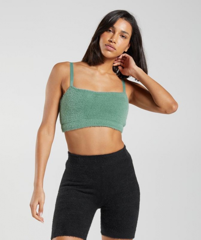 Sports Bras Gymshark Whitney Eyelash Knit Bandeau Verde | SPALF2459