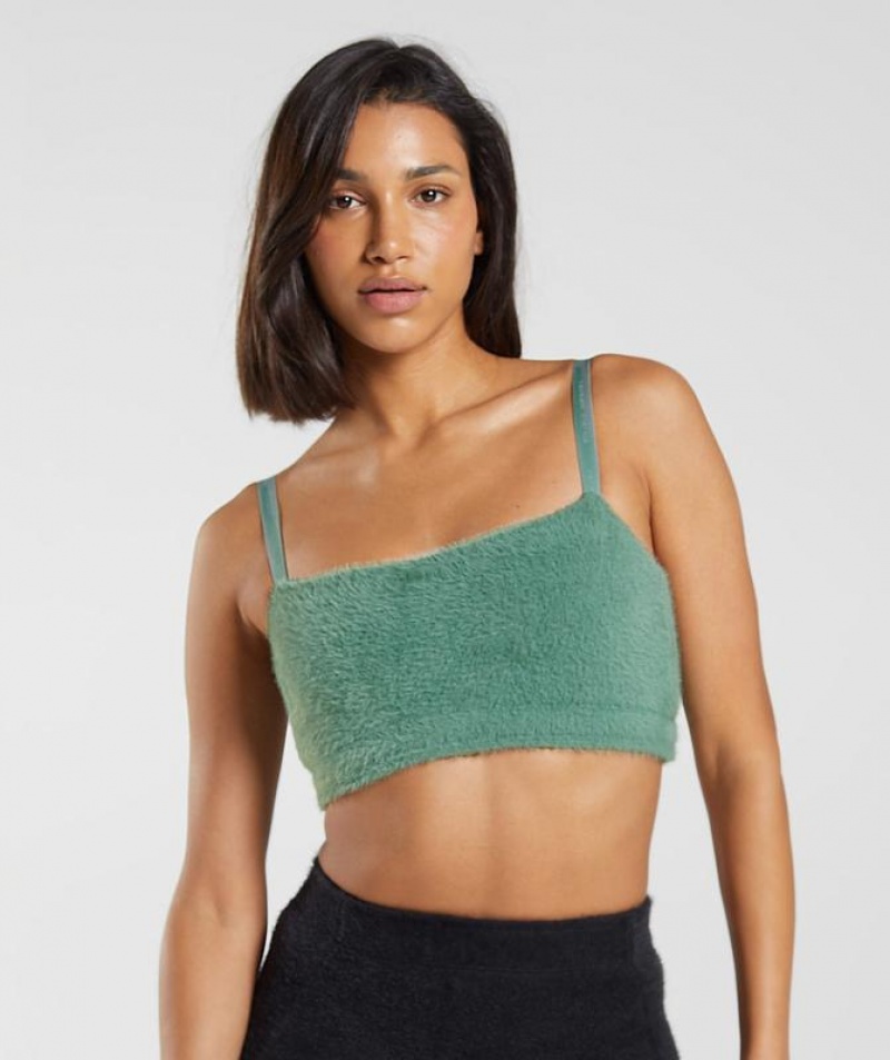 Sports Bras Gymshark Whitney Eyelash Knit Bandeau Verde | SPALF2459