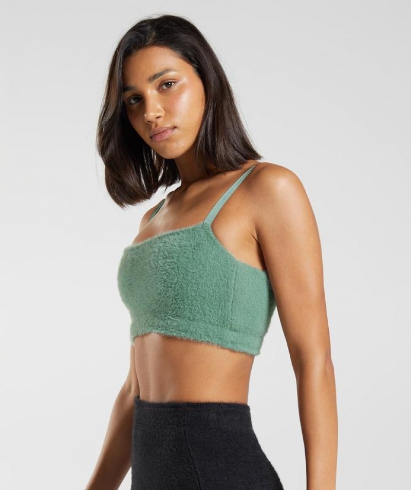 Sports Bras Gymshark Whitney Eyelash Knit Bandeau Verde | SPALF2459