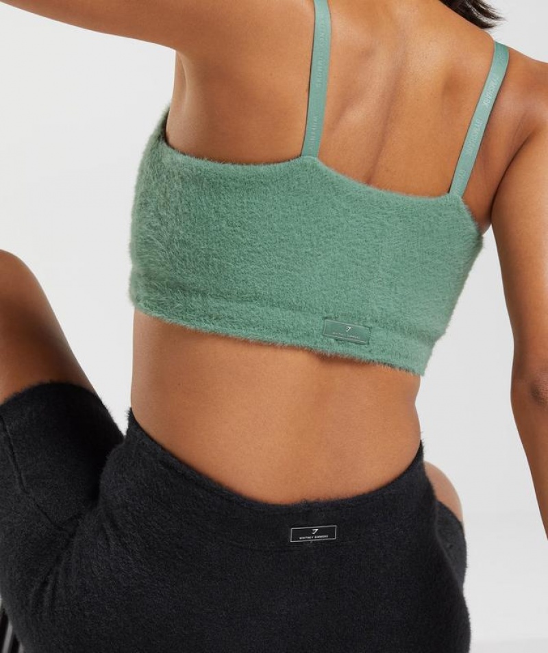 Sports Bras Gymshark Whitney Eyelash Knit Bandeau Verde | SPALF2459