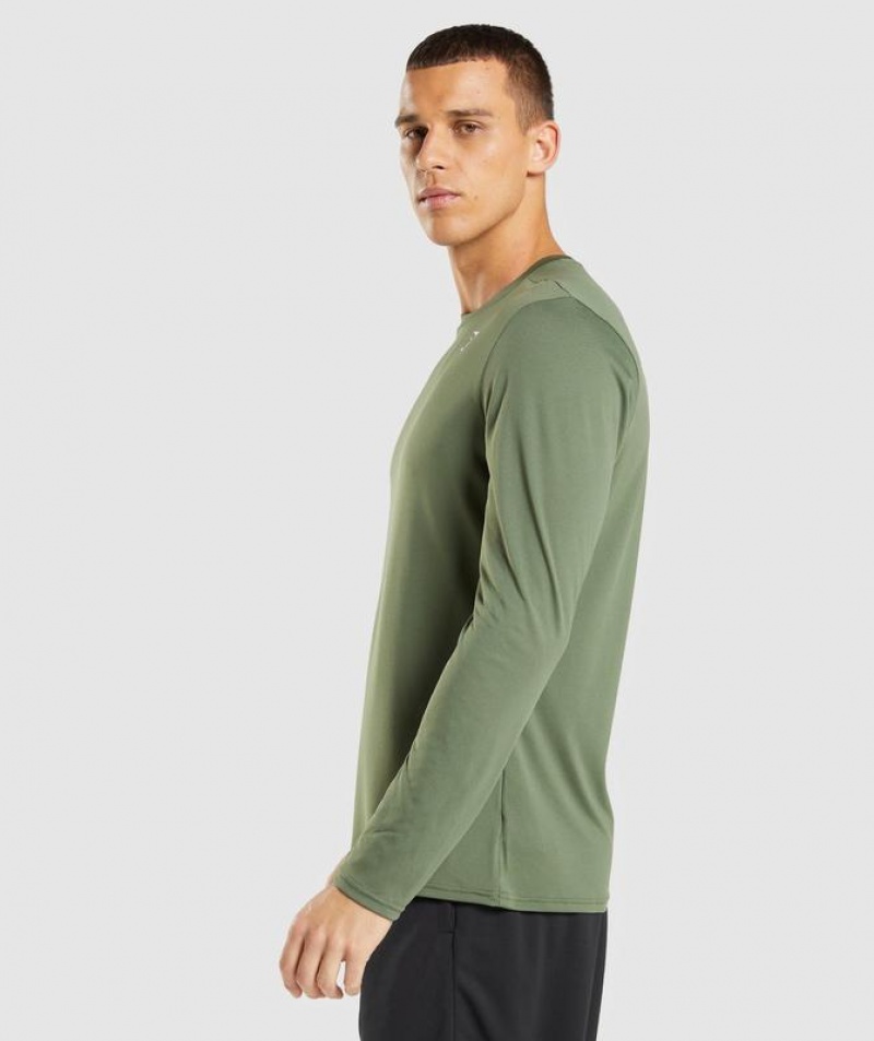 T-Shirts Gymshark Arrival Long Sleeve T-Shirt Verde Oliva | QLXJC3016