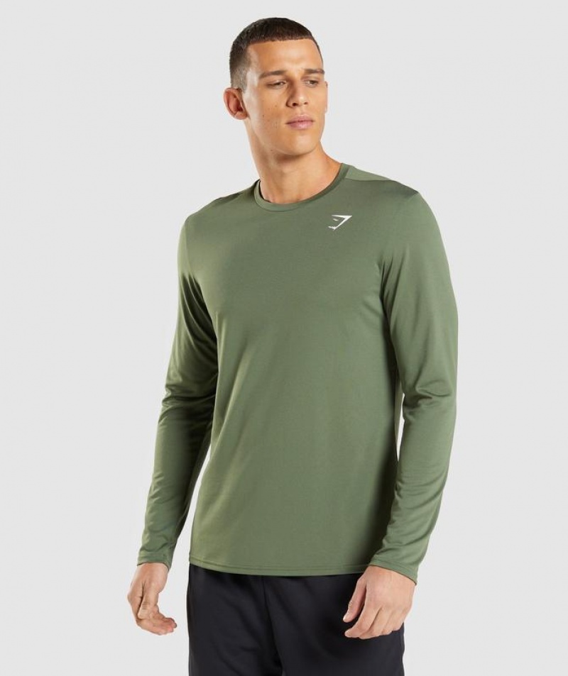 T-Shirts Gymshark Arrival Long Sleeve T-Shirt Verde Oliva | QLXJC3016