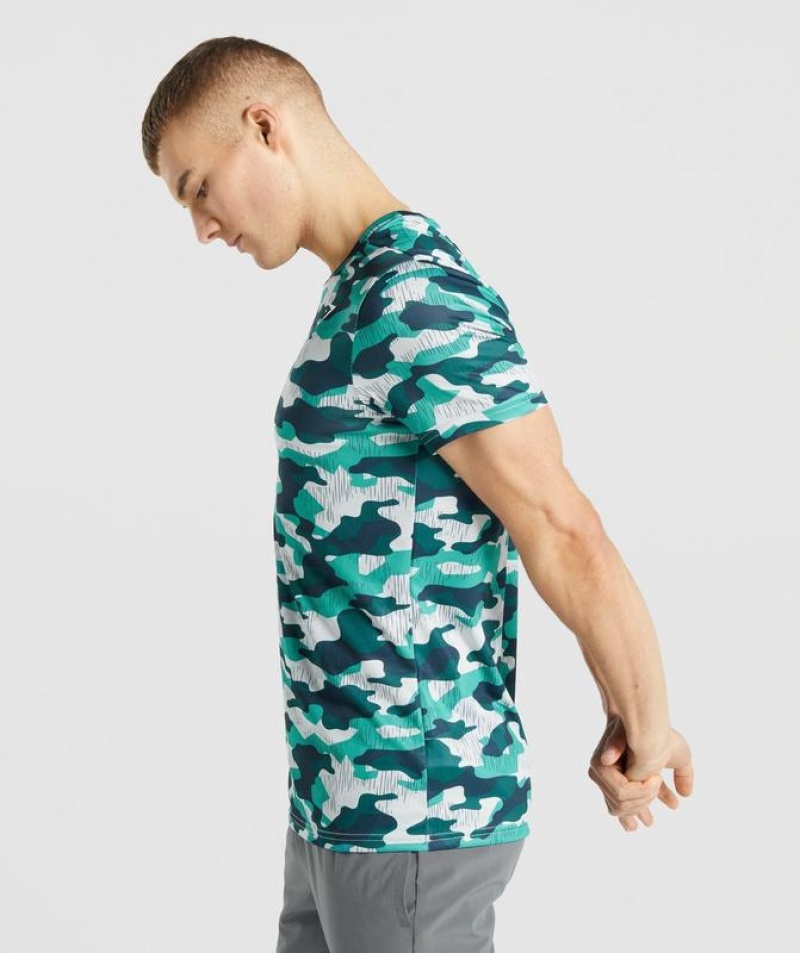 T-Shirts Gymshark Arrival T-Shirt Teal Print | PWYES0162