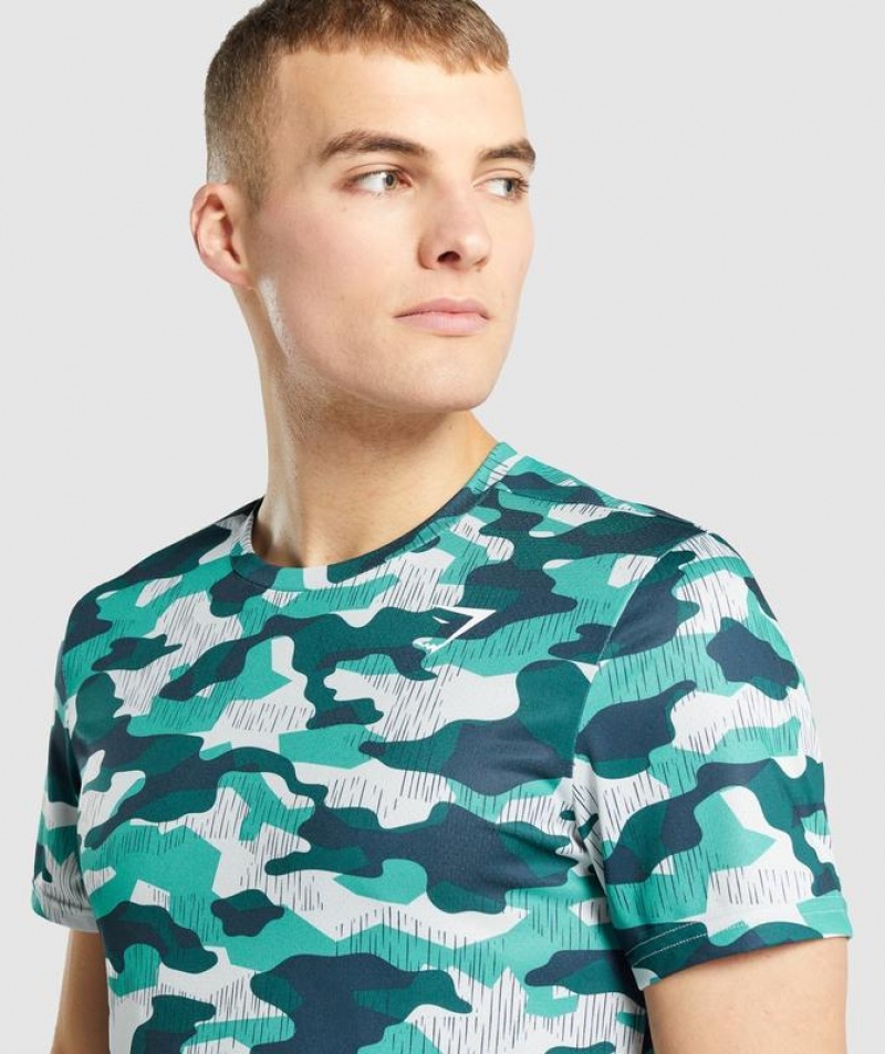 T-Shirts Gymshark Arrival T-Shirt Teal Print | PWYES0162