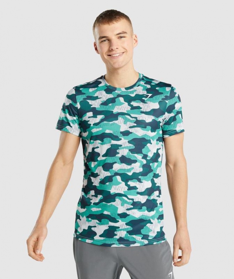 T-Shirts Gymshark Arrival T-Shirt Teal Print | PWYES0162