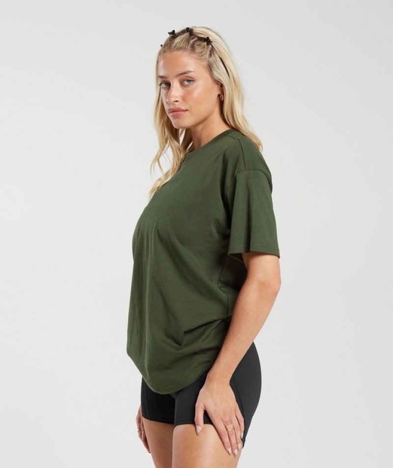 T-Shirts Gymshark Block Oversized T-Shirt Verde Oliva | KFHEP5678