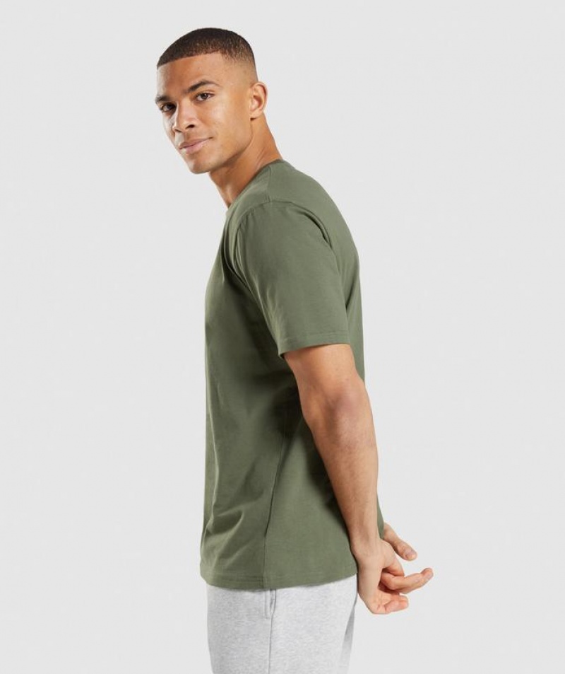 T-Shirts Gymshark Crest T-Shirt Verde Oliva | VBKRW4193