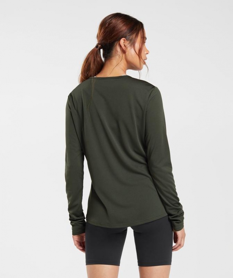 T-Shirts Gymshark Entrenamiento Long Sleeve Top Verde Oliva Oscuro Verde | RWZEL8672