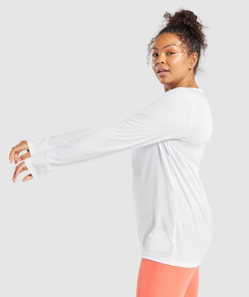 T-Shirts Gymshark Entrenamiento Oversized Long Sleeve Top Blancas | QTYWO0748