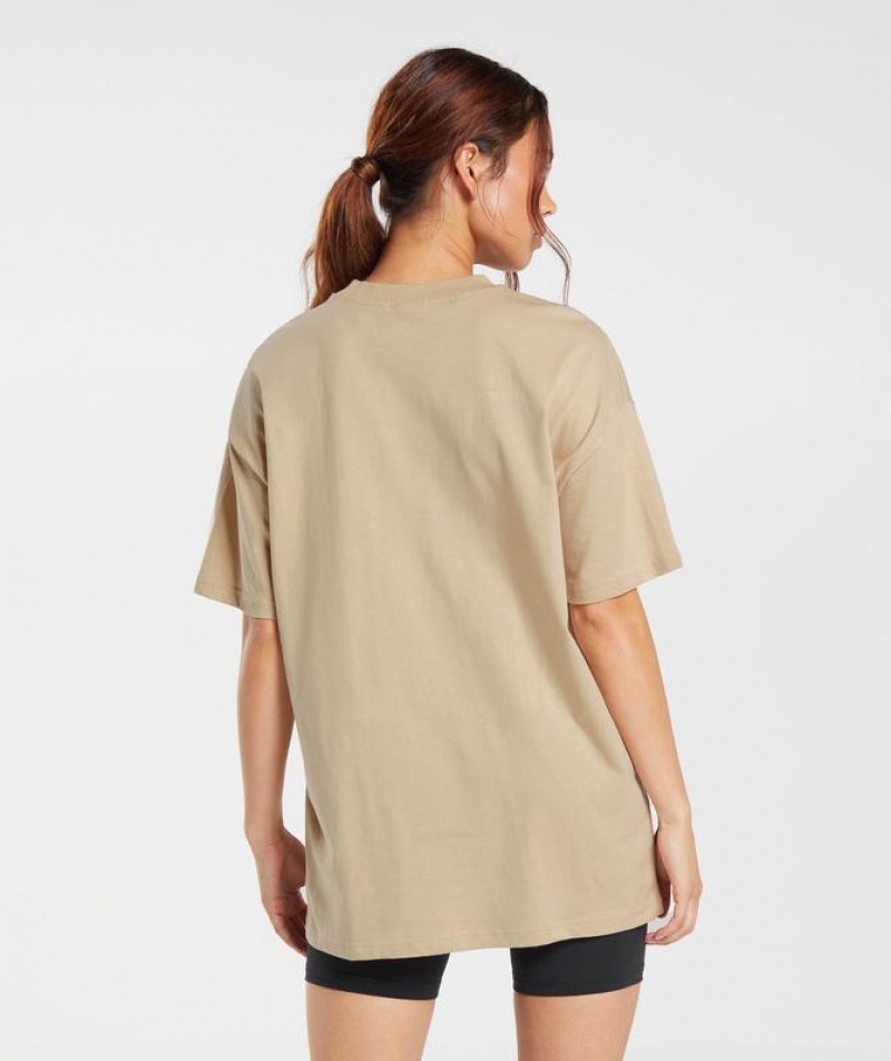 T-Shirts Gymshark Entrenamiento Oversized T-Shirt Beige | XGTRI3675