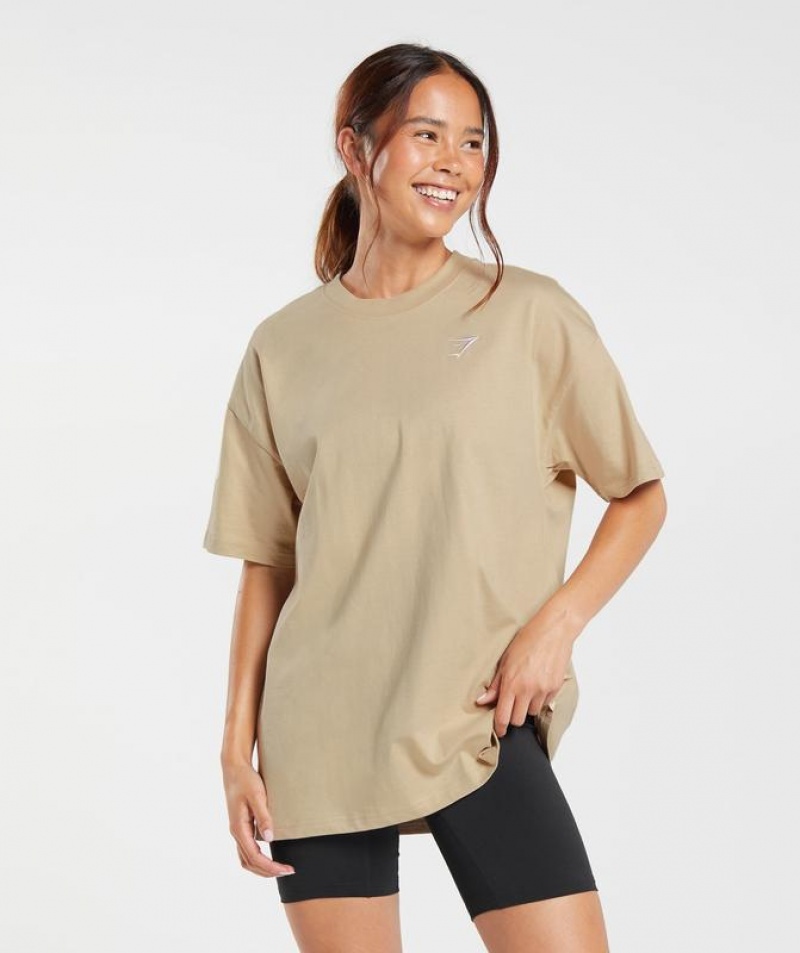 T-Shirts Gymshark Entrenamiento Oversized T-Shirt Beige | XGTRI3675