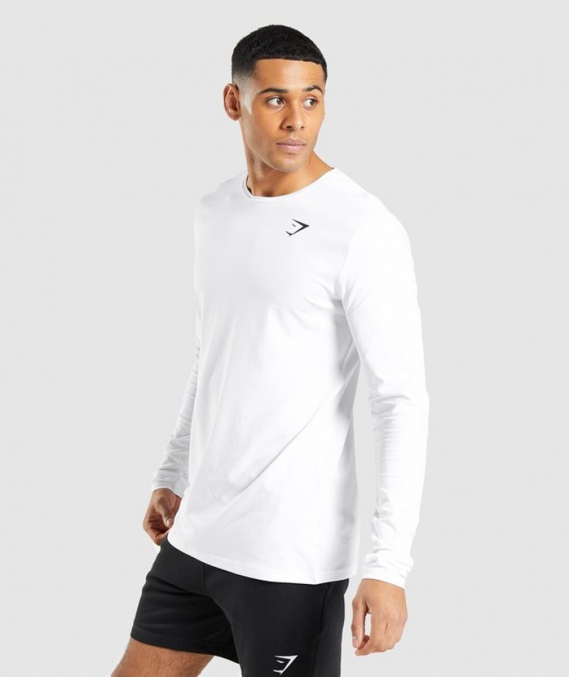 T-Shirts Gymshark Essential Long Sleeve T-Shirt Blancas | BHQVR0546