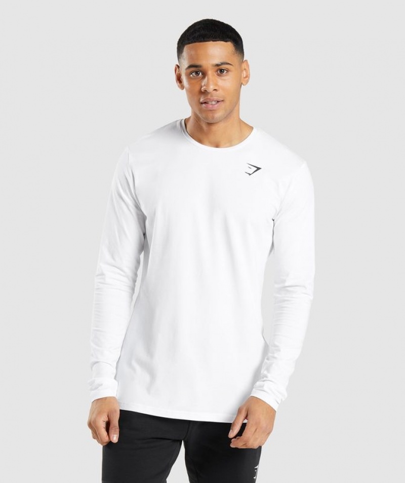 T-Shirts Gymshark Essential Long Sleeve T-Shirt Blancas | BHQVR0546