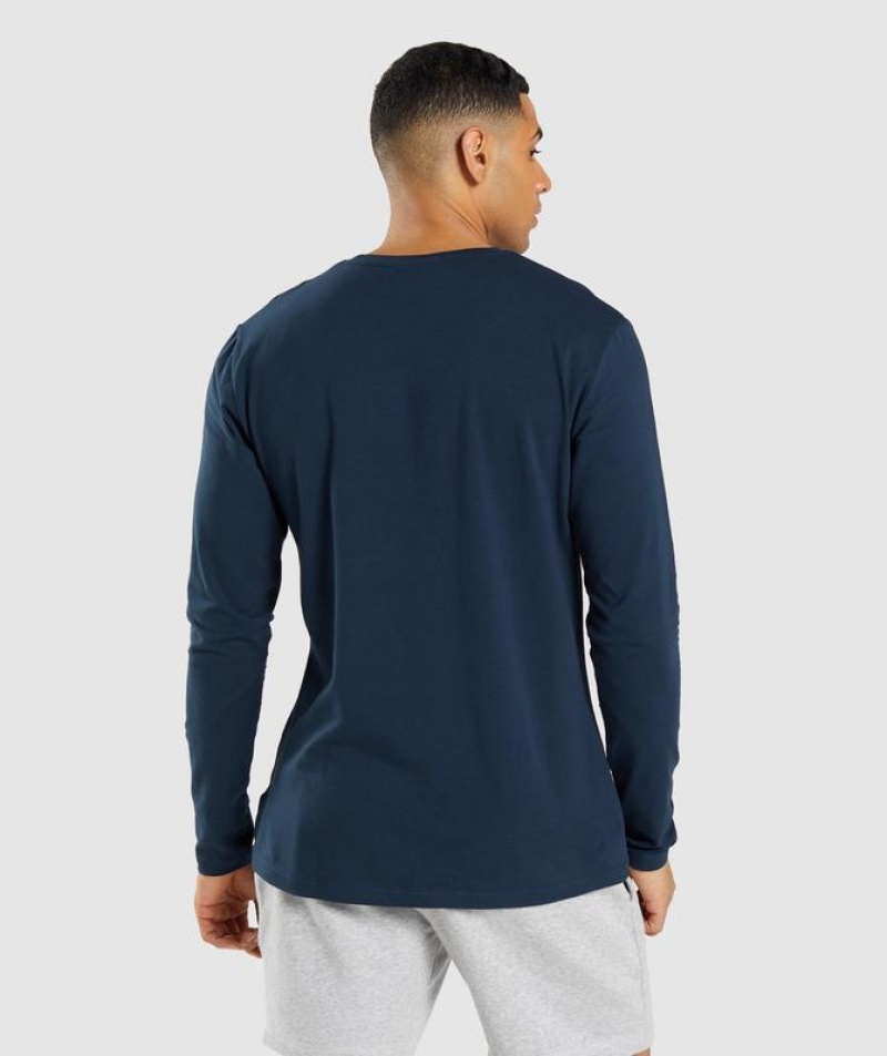 T-Shirts Gymshark Essential Long Sleeve T-Shirt Azul Marino | QKFJS0716