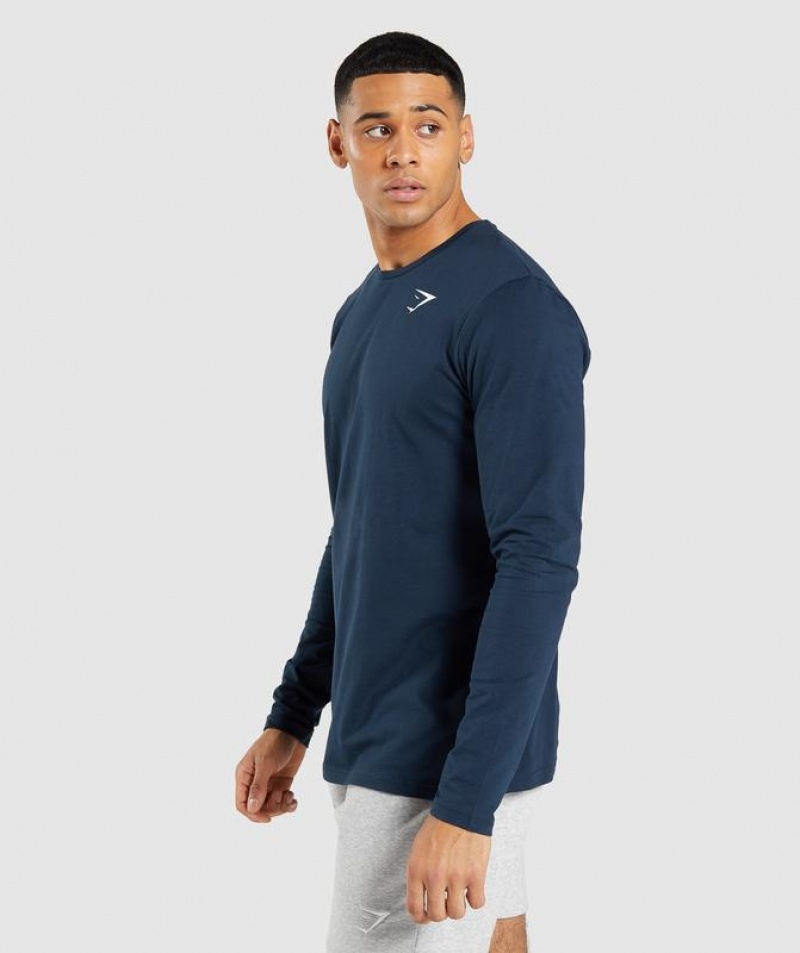 T-Shirts Gymshark Essential Long Sleeve T-Shirt Azul Marino | QKFJS0716